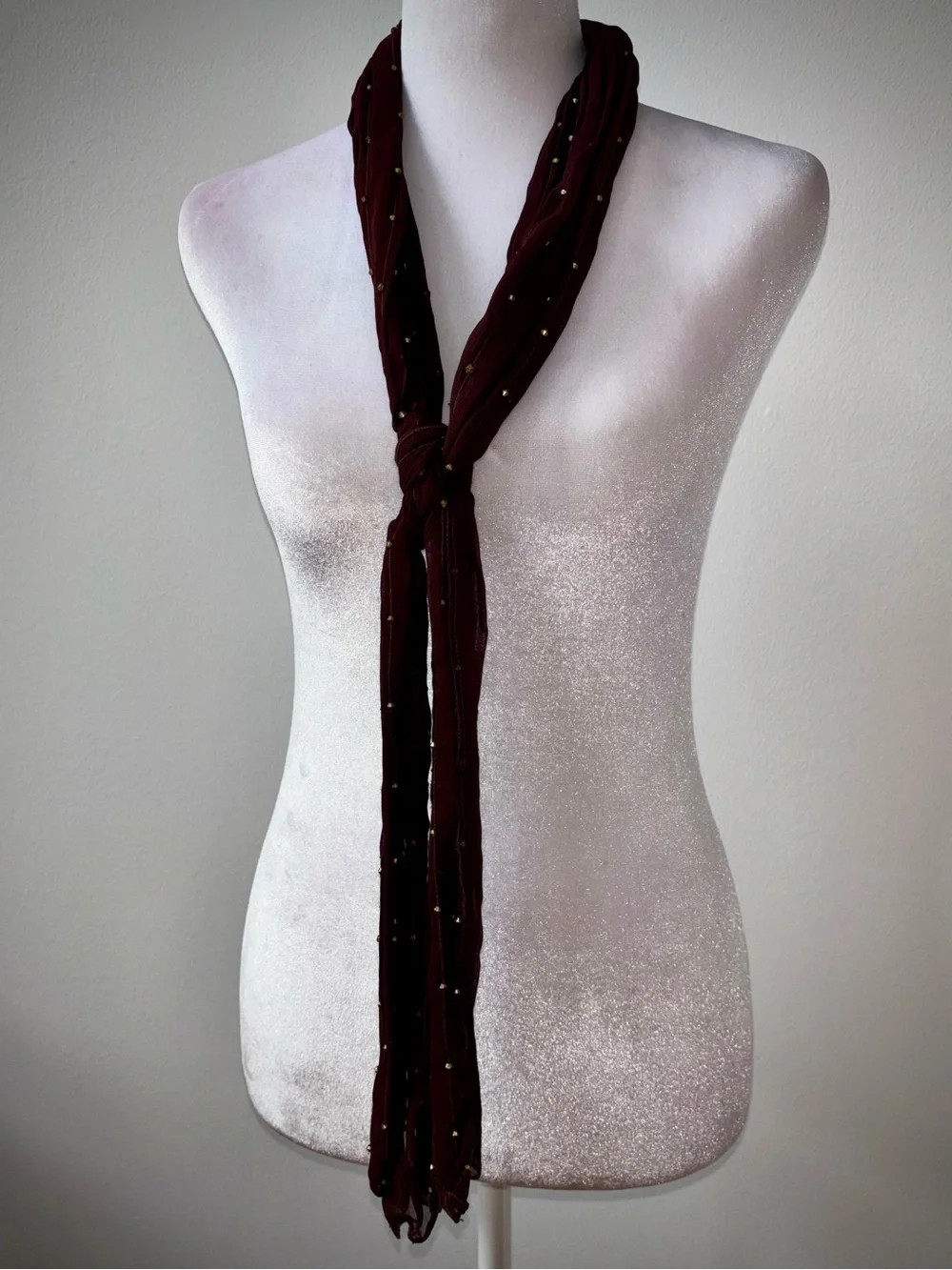 Brown Gold Beaded Crinkle Scarf Boho Festival Y2K Tuscan Mom